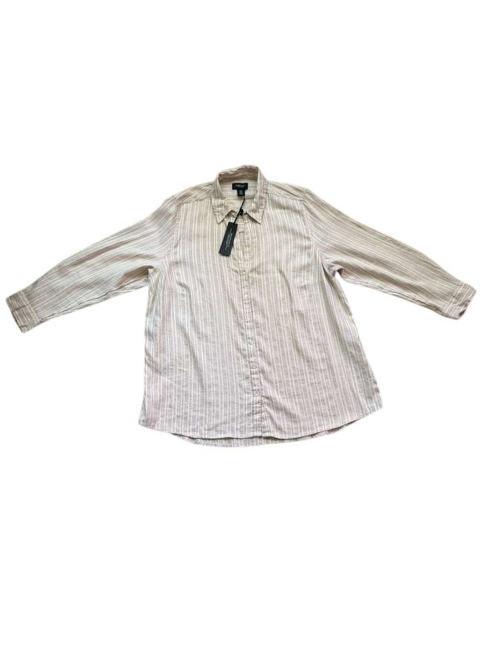 Jones & Co Womens 1X Linen Blend Striped Button Down Shirt Long Sleeve NWT.